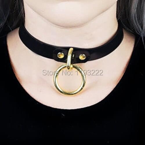 Fashion Girl Gothic Punk Choker Handmade Leather O Round Shaped PVC Spikes Vinyl Collar Necklace