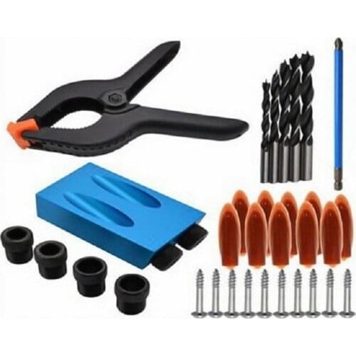 Pocket Hole Jig Kit 6/8 /10mm Woodworking 15 Angle Drill Guide Set Hole Puncher Locator Jig Drill Bit Set For Diy Carpentry Tool