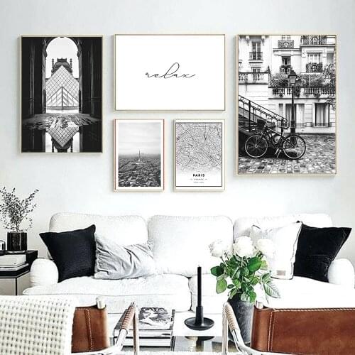 Wall Art Canvas Painting Black White Paris Tower Map Bicycle Nordic Posters And Prints Wall Pictures For Living Room Home Decor