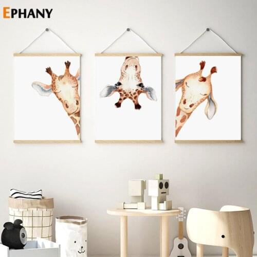 Nordic Cartoon Animal Wall Art Canvas Poster Kawaii Peekaboo Giraffe Painting Picture Print Modern Home Baby Kid Room Decor