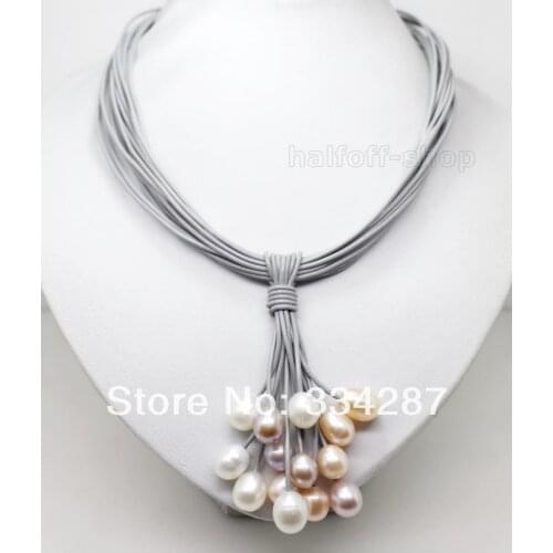 CHARMING AAA BIG PEARL PENDANT NECKLACE LEATHER CORD CHAIN MAGNET CLASP FASHION