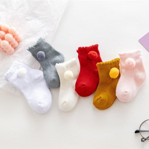 Solid Color Children Socks With Hair Ball Cotton Baby Girls Princess Lace Socks 2021 Autumn New Toddlers Infant Soft Short Socks