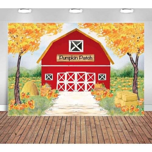 Fall Red Farm Backdrop for Photography Watercolor Autumn Great Pumpkin Patch Halloween Farmland Children Birthday Background