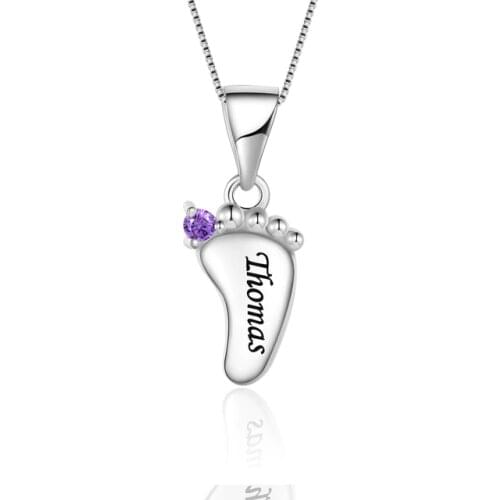 Gosun Custom Footprints Pendant Necklaces Stainless Steel Personalized Baby Feet Necklace With Birthstone & Engraved Name