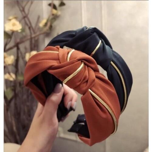 40pcs/lot DIY Simple Multi Stripe Contrast Color Gilt-edged Head Bands Tie Knot HeadBands Hair Styling Tools Accessory HA1546