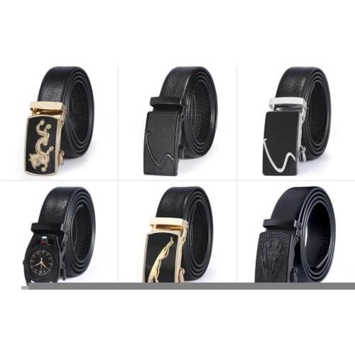 Fashion automatic metal buckle belt for men business pu leather waist strap belt adult teenager jeans trousers pent waistband