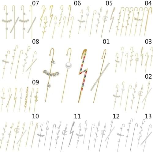 Bohemian Ear Wrap Crawler Hook Earring Women Rhinestone Diagonal Lightning Piercing Ear Needle Wedding Fashion Jewelry Dropship