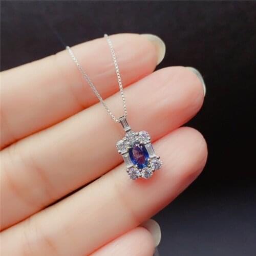 WEAINY Natural sapphire pendant necklace, S925 silver necklace, natural gemstone jewelry, birthstone pendant, exquisite pendant