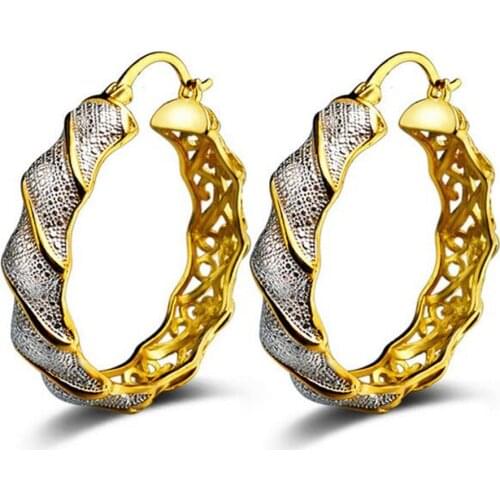 WQQCR Simple fashion gold and silver color geometric large round earrings female fashion large hollow pendant earrings jewelry