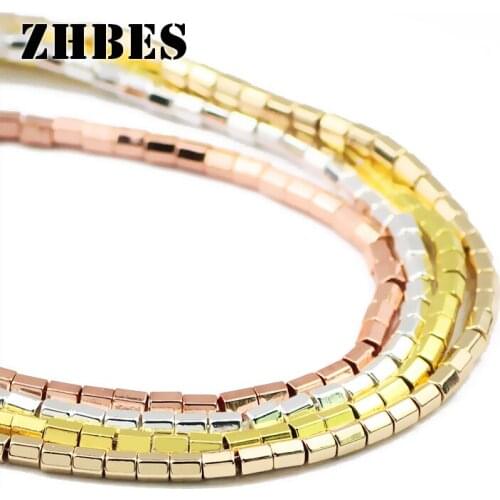 ZHBES 3MM Natural Stone Gold Hexagon Cylinder Hematite Geometric Spacer Loose Beads For Jewelry Making DIY Bracelet Findings