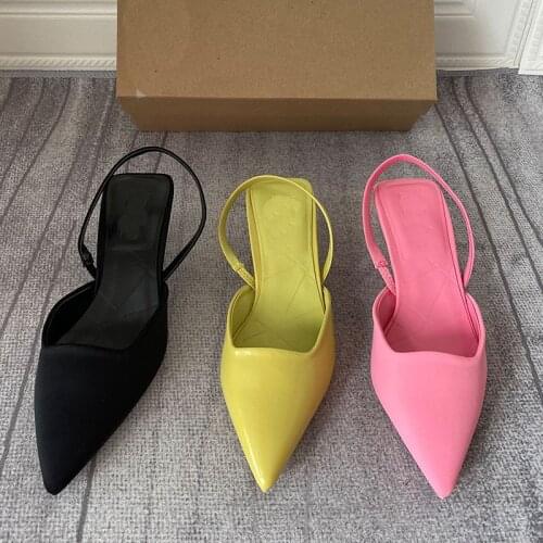 2021 New Brand Women Sandal Shoes Pink Thin Low Heel 4cm Pumps Dress Shoes Ladies Fashion Pointed Toe Shallow Slingback Mules