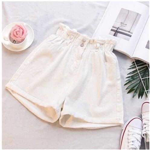 High Waisted Shorts Elastic Waist Jeans for Women Plus Size Summer Black Womens Denim Shorts Large Size 5Xl Harem Ruffle White