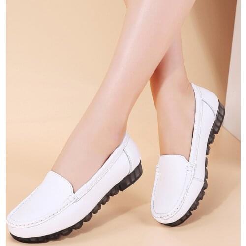 Women Casual Shoes Leather Autumn Woman Loafers Genuine Leather Female Flat Shoes Slip On Ballet Womens Shoe Plus Size 35-42