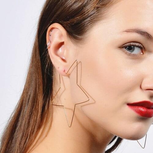 Personality Hollow Large Five-Pointed Star Earrings Exaggerated Tide Alloy Earrings For Women 2017 New Gift Volunge Jewelry