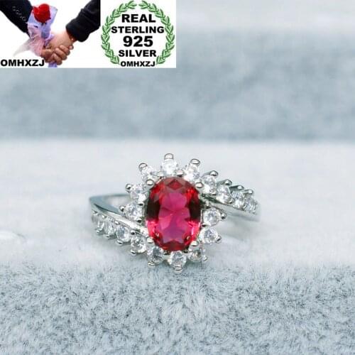 OMHXZJ Wholesale European Fashion Woman Girl Party Wedding Gift 6 Colors Oval AAA Zircon 925 Sterling Silver Ring RR103