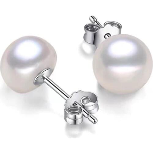 1pair white freshwater pearl earrings 5-5.5mm s925 wholesale beads FPPJ nature