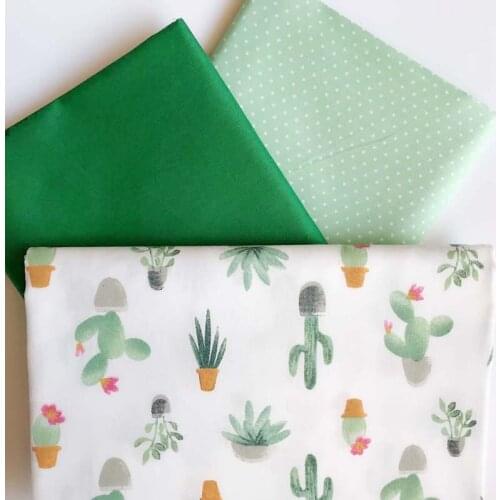 160CM*50CM cotton cloth cartoon GREEN cactus with flower dot plain dark green fabric for DIY sheet bedding dress patchwork decor