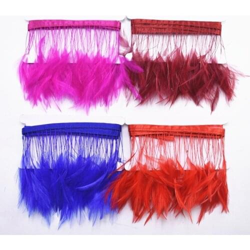 2 Meters Natural Dyed Stripped Rooster Hackle Feather Trims Clothing Sewing Accessories Pheasant Feathers for Crafts Trim Ribbon