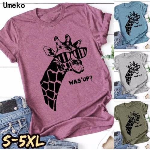 2020 Chic New O-Neck Giraffe Printing Tees Tops Summer Plus Size T Shirts for Women Female Fashion Loose Tshirt Casual Clothing