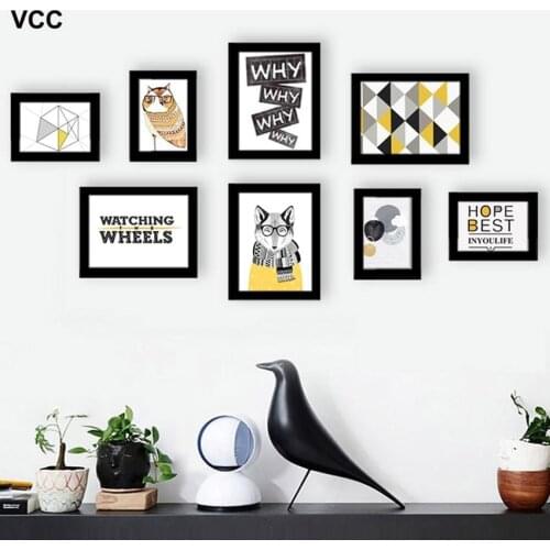 8 Pcs Classic Family Photo Frame For Wall Hanging Home Decor Photo Wall Black Wood White Pictures Frames