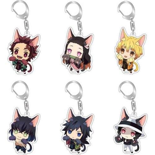 Anime Demon Slayer Kimetsu No Yaiba Cosplay Accessories Hashibira Inosuke Acrylic Pendant Necklace Keychain Key Ring Toy Gifts