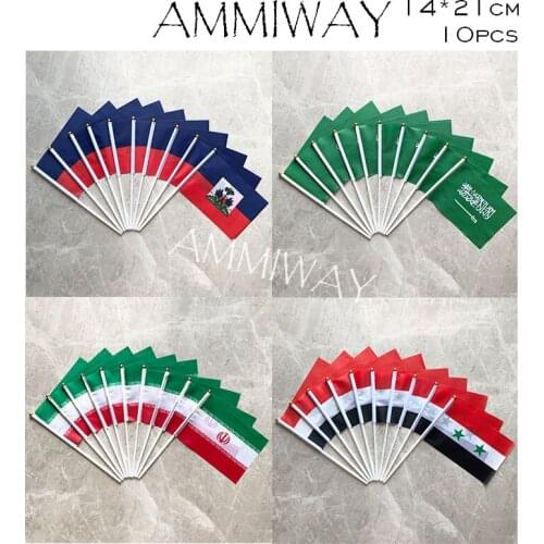 AMMIWAY 14x21cm 10pcs Haiti Saudi Arabia Iran Syria Small World Country Hand Flag Waving National Flag Promotion Wholesale