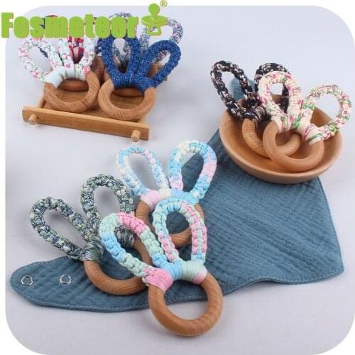 Fosmeteor 1pcs Baby Wooden Pacifier Clip Chain Handmade Cotton Dummy Nipple Clips Holder Leash Strap Knitting Bunny Ears Teether