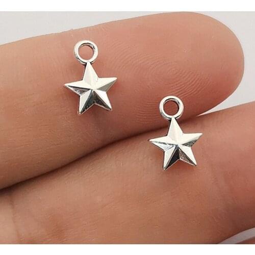JINDINSP 40pcs Charms Small Star Pentagram Diy Jewelry Findings Antique Silver Color Small Star Pentagram Charms