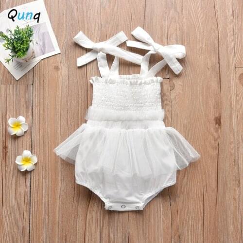 White Mesh Baby Girls Romper 2021 New Summer Sweet Pink Infant Girl Clothes Solid Color Sling Cute Newborns Princess Jumpsuits