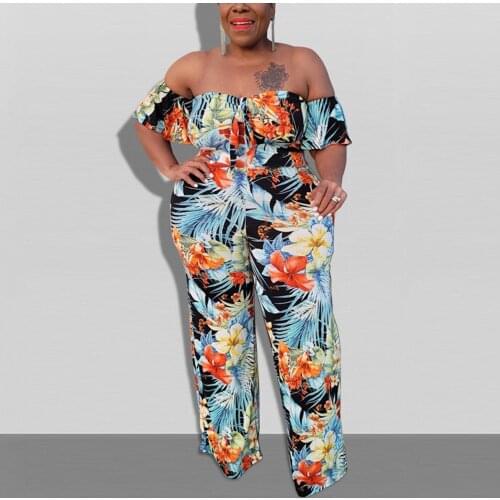 4XL 5XL Plus Size Jumpsuits and Rompers for Women Slash Neck High Waisted Printed Elegant Evening Night Party Club Jumpsuits New
