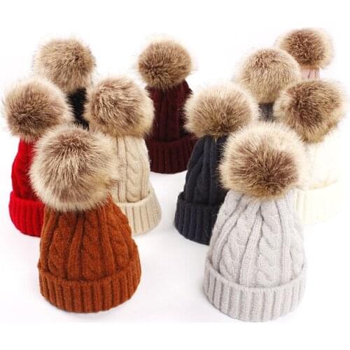 2PCS Set Family Matching Hat Mom And Baby Knitting Keep Warm Hat Family Matching Wool Caps Woman Winter Hat Kids Hat