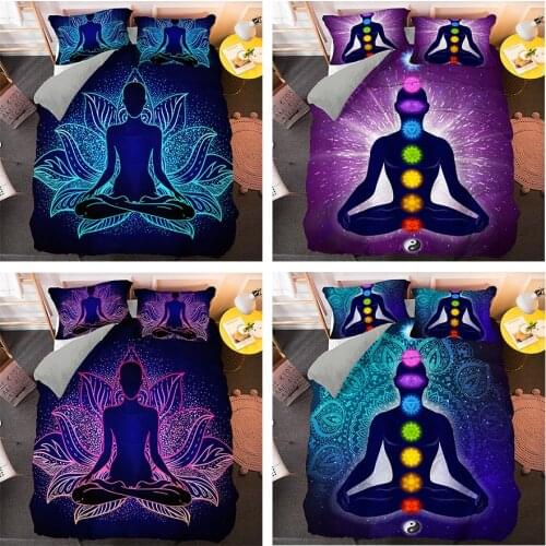 Colorful Duvet Cover Sets Comforter Covers Soft Fabric King Queen Single Size Yoga Seven Chakras Buddha Bedding Set
