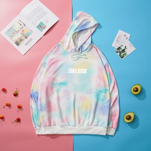 Korean Kpop Bangtan Boys Hoodie Sweatshirt Women Fashion Tie Dye Hooded Jin J-hope Suga Jimin V RM Jungkook Letter Print Clothes
