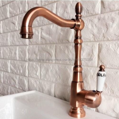 Bathroom Faucet Antique Red Copper 360 Degree Turn Basin Faucet Water Tap Single Handle Cold and Hot Water Nnf418