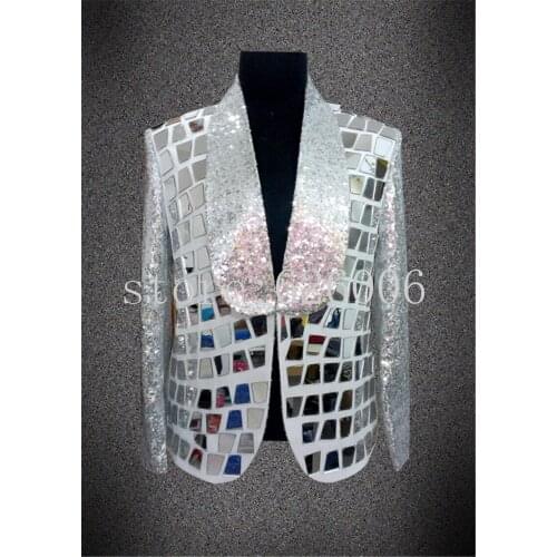 New fashion Mens Mirror lens jacket Nightclub singer performance jacket bar singer BigBang stars custom outwear