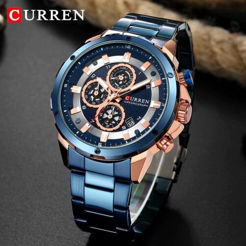 Top Luxury Brand CURREN Mens Watches Military Sport Waterproof Chronograph Blue Quartz Watch Men Clock Mens Watch reloj hombre
