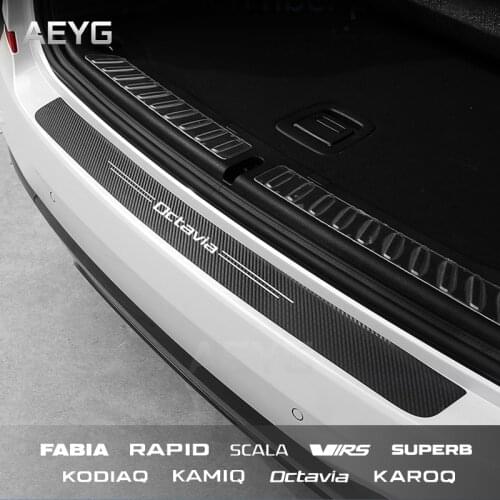 Car Rear Bumper Plate Trunk Guard Carbon Fiber Stickeror For Fabia Kamiq Karoq Kodiaq Octavia Papid Scala Superb Virs Interior