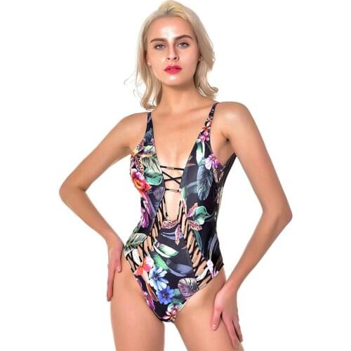2021 New Sexy One Piece Swimsuit Women Swimwear Push Up Monokini Bodysuit Swimsuit Print Bathing Suit Summer Beachwear XL