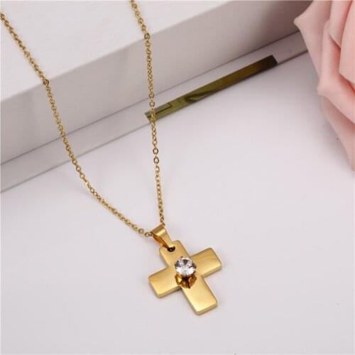OUFEI 2020 New Cross Necklace Pendants Stainless Steel Jewelry Woman Metal Necklace For Women Fashion Jewelry Free Shipping