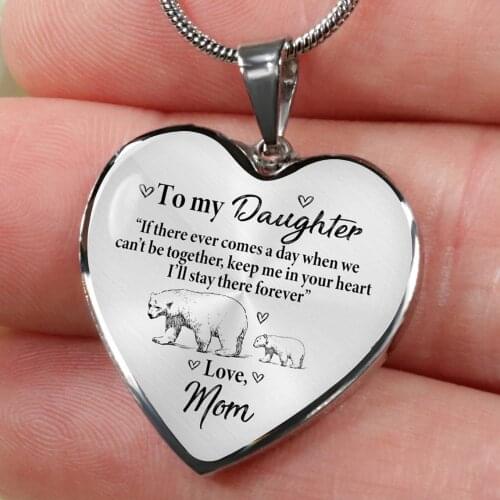 To My Daughter Heart Shape Pendant Necklace for Women Bear Necklace Gifts for Daughter From Love Mom Dad Birthday Gift Jewelry