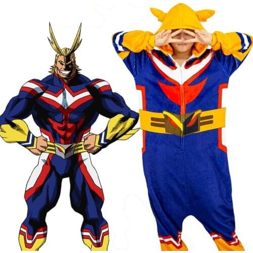 Anime My Hero Academia All Might Cosplay Sleepwear Adult Unisex Boku no Hero Cartoon Pajamas Warm Flannel Casual Nightgown