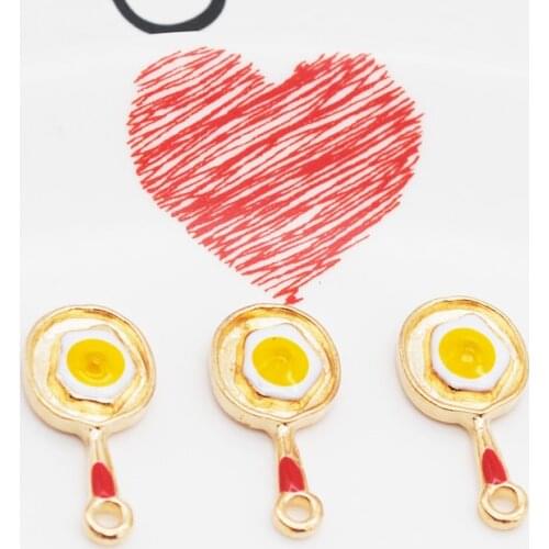 10pcs/lot New Egg in Mini Coloful Pan Shape Cute Little Enamel Alloy Pendant Charms DIY Jewelry Accessories 12.5*25.5mm