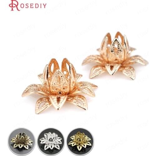 20PCS 16MM 24K Champagne Gold Color Plated Brass 3D Flower Spacers High Quality Diy Jewelry Accessories
