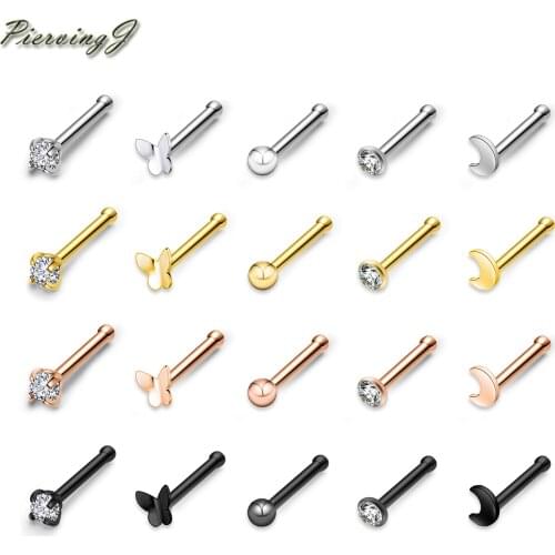 PiercingJ Stainless Steel 20Pcs/Set Mixed Colors/Styles Nose Studs 20ga/0.8mm Nose Rings Nostril Piercing Body Piercing Jewelry