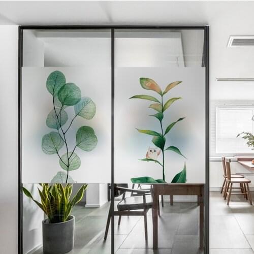 Custom Size Static Cling Window Foil Fresh Plants Privacy Protection Glass Film For Bathroom Kitchen Living Room Bedroom Balcony