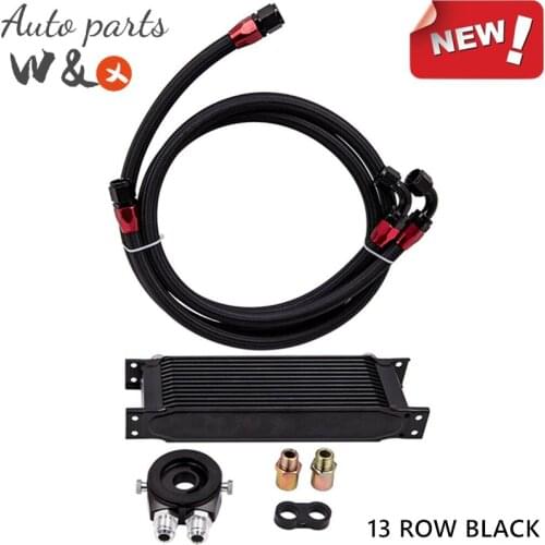 Universal Oil Cooler 13 Row AN10 Oil Radiator Kit And Filter Adapter & Hoses Black OC-UOL13-1BK