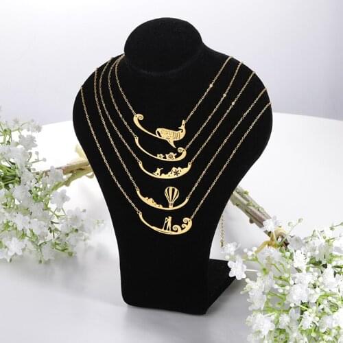 Hot Air Balloon Skiing Snow Mountain Range Whale Shark Ocean Sea Turtle Tortoise Rower Surfing Boat Necklaces Stainless Steel