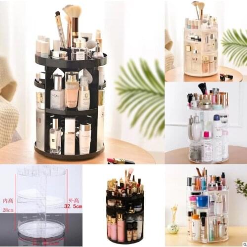 360 Degree Rotating Cosmetic Storage Box Makeup Organizer Cosmetics Storage Rack Fashion Crystal Helf Display Stand High Capacit