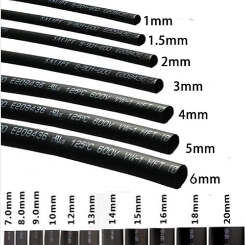 1M High-Quality Heat-Shrinkable Tube Black Diameter 1/2/3/4/5/7/8/9/12/14/18MM Etc. Electrician Casing