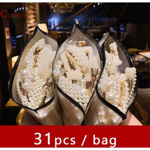 31pcs/bag Handmade Pearls Hair Clips Pin for Women Fashion Geometric Flower Barrettes Headwear Girls Sweet Hairpins Hair Accesso